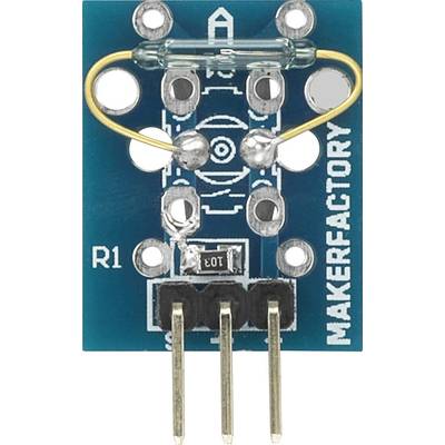 Carte de breakout de joystick bleu avec quatre trous, une résistance (marquée '103') et trois broches métalliques sur le bord inférieur. Nom de marque 'MAKERFACTORY' sur le côté.