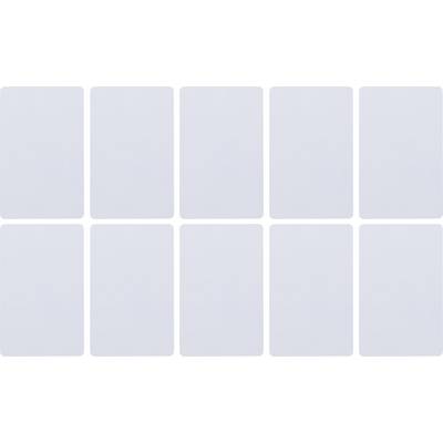 Dix cartes blanches et vierges, disposées en deux rangées de cinq cartes chacune. Idéales pour les jeux de cartes ou à des fins d'organisation.
