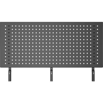 Panneau perforé métallique à trous carrés, monté sur trois supports. Idéal pour l'organisation des outils dans les ateliers.