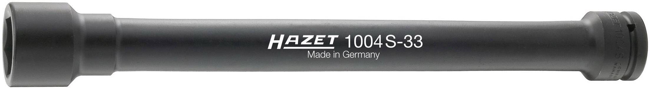 Rallonge métallique portant l'inscription 'HAZET 1004S-33 Made in Germany', utilisée comme accessoire d'outillage pour prolonger les douilles.