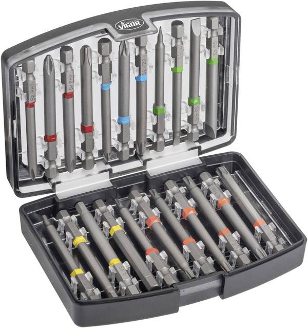 Vigor V6068 V6068 Jeu d'embouts  6 pans intérieurs, cruciforme Phillips, vis Pozidriv, PZ, vis à fente, TORX® intérieur