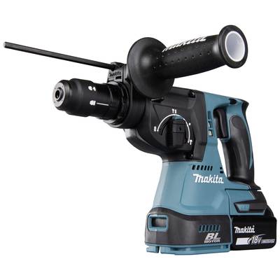 Un marteau perforateur à batterie bleu avec une poignée noire et le logo 'Makita', idéal pour les projets de construction ou de bricolage.