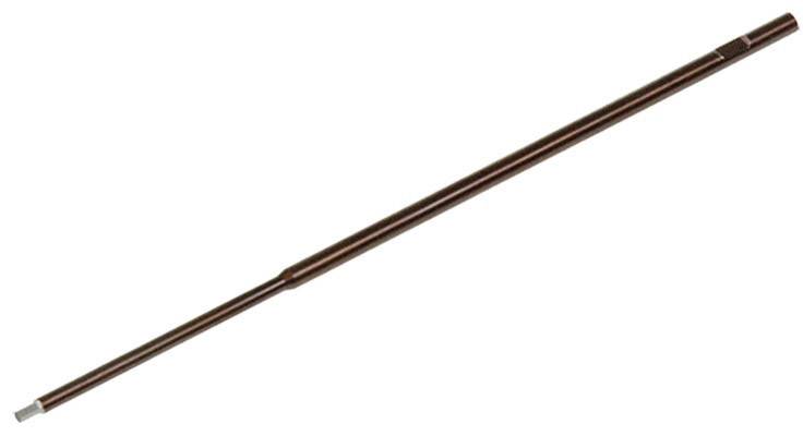 'Flèche brune à pointe métallique, orientée horizontalement. Peut servir d'outil ou d'instrument de mesure.'