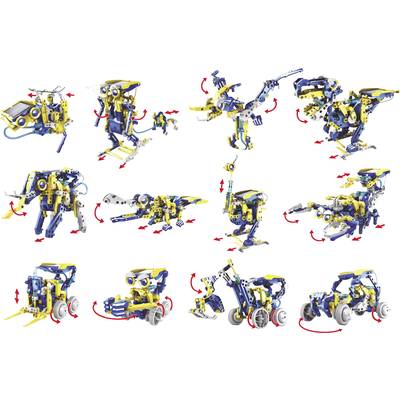 Kit de robot avec 12 modèles différents représentant divers animaux ou véhicules, équipés de flèches pour les mouvements.