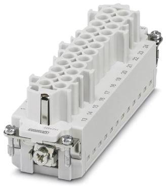 'Image d'un connecteur blanc à 24 broches avec des vis aux angles. Les numéros 1 à 24 sont indiqués à côté des broches.'