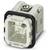 Connecteur électrique blanc avec façade carrée, trois broches de connexion et étiquette 'HC-A03-I-UT-M 10A 230/400V 4kV'.