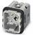 Connecteur industriel à quatre broches, boîtier gris, pour 10A et 230/400V, numéro de modèle 'HC-A04-UT-M'. Adapté aux applications industrielles.