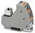 Un adaptateur de rail DIN gris avec connexion RJ45 et quatre bornes oranges pour le montage de connexion électronique.