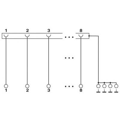 Schéma de câblage d'un circuit électrique avec des bornes numérotées de 1 à 8, montrant des connexions parallèles et séries.