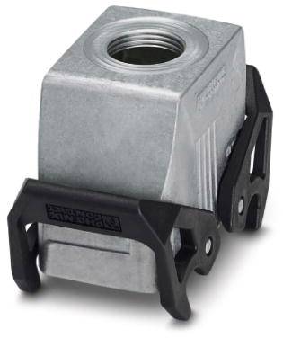 Support métallique avec clip en plastique noir, adapté pour les raccordements de tuyauterie.