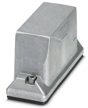 Un boîtier rectangulaire gris posé sur un socle noir.