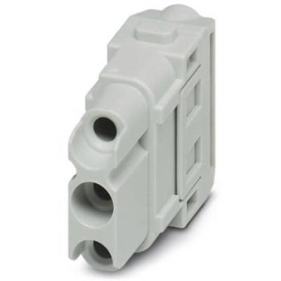Pince de câble en plastique gris avec deux ouvertures pour connexions électriques, alignée verticalement, destinée à être montée sur un rail DIN.