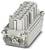 Connecteur rectangulaire gris à broches multiples avec vis de fixation. Utilisé pour les connexions électriques dans des applications industrielles.