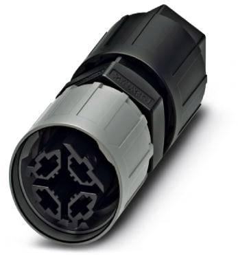 Un connecteur électrique noir et gris à plusieurs broches, adapté aux applications industrielles.