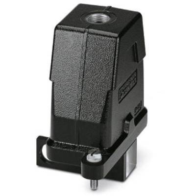 Boîtier électrique noir avec une ouverture à vis sur le dessus, utilisé pour la sécurisation et la connexion de câbles dans des applications industrielles.