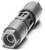 Un connecteur cylindrique gris en plastique utilisé dans des applications électriques ou électroniques.