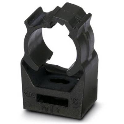 Clip en plastique noir pour la fixation sécurisée de câbles ou de tuyaux, base carrée, support circulaire en haut.