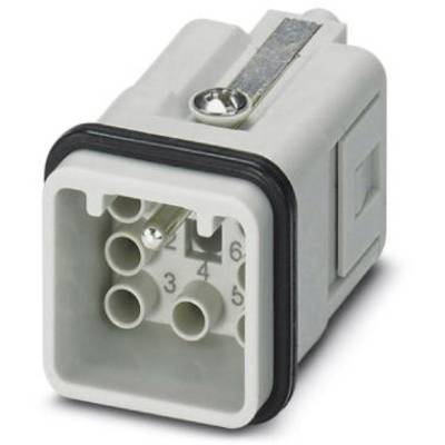 Un connecteur rectangulaire gris avec plusieurs ouvertures rondes et une agrafe métallique en haut, adapté pour les connexions électroniques.