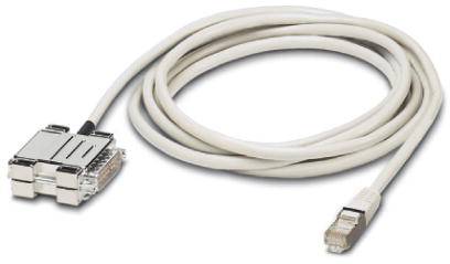 Câble de données avec fiche rectangulaire et connecteur RJ45, adapté aux connexions réseau.