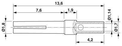 Dessin technique d'un composant avec dimensions : Longueur totale 13,6 mm, diamètre 1,8 mm ; Détails : 1,9 mm, 7,6 mm, 4,2 mm, 1,14 mm.