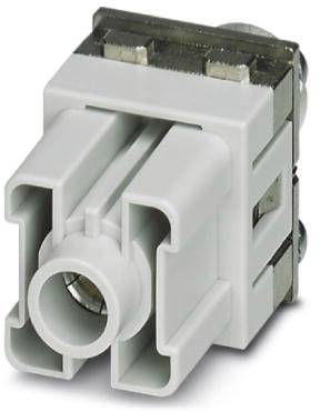 Un connecteur carré blanc avec deux vis sur le dessus, adapté au câblage électrique dans les appareils.