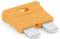 Fusible plat orange avec deux contacts métalliques. Utilisé pour protéger les circuits électriques contre les surintensités.