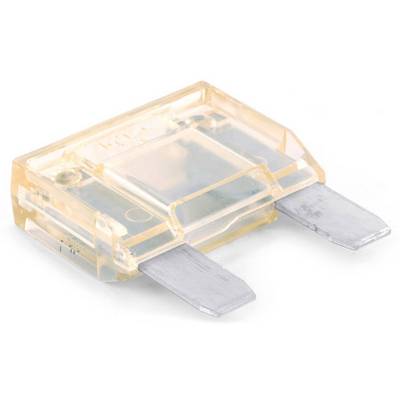 Un fusible plat transparent jaune avec deux contacts métalliques, couramment utilisé dans les véhicules ou les appareils électriques.