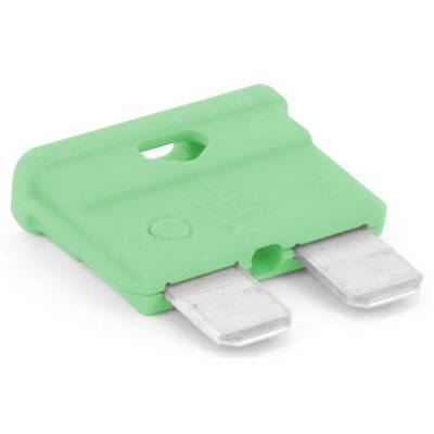 Fusible plat vert à deux contacts métalliques, couramment utilisé dans les véhicules pour la protection contre les surintensités.