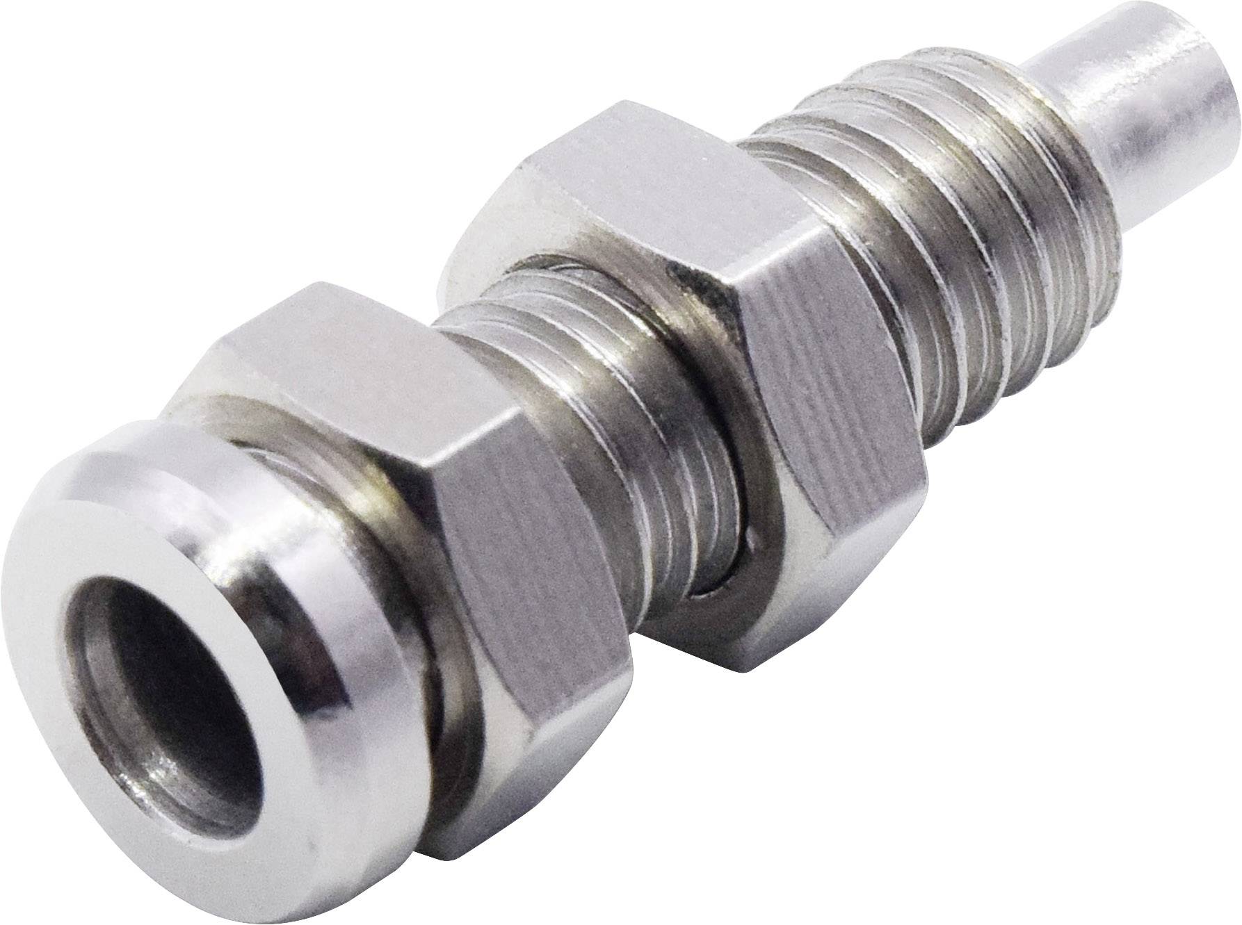 Élément de connexion métallique fileté avec un écrou hexagonal, couramment utilisé dans la construction mécanique ou les raccordements de tuyauterie.