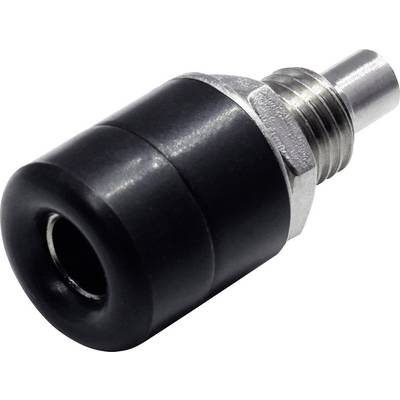 Un adaptateur métallique noir et argenté, probablement une valve pneumatique, avec un corps cylindrique lisse et un raccordement fileté.