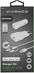 Kit chargeur universel VIVANCO, Micro USB/USB Type C™/Lightning, blanc, 1 m