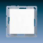 Un interrupteur carré blanc sur un fond bleu, monté dans un cadre rectangulaire.