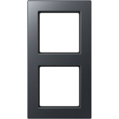 Cadre noir double pour prises ou interrupteurs, avec découpes rectangulaires, adapté à un montage vertical.