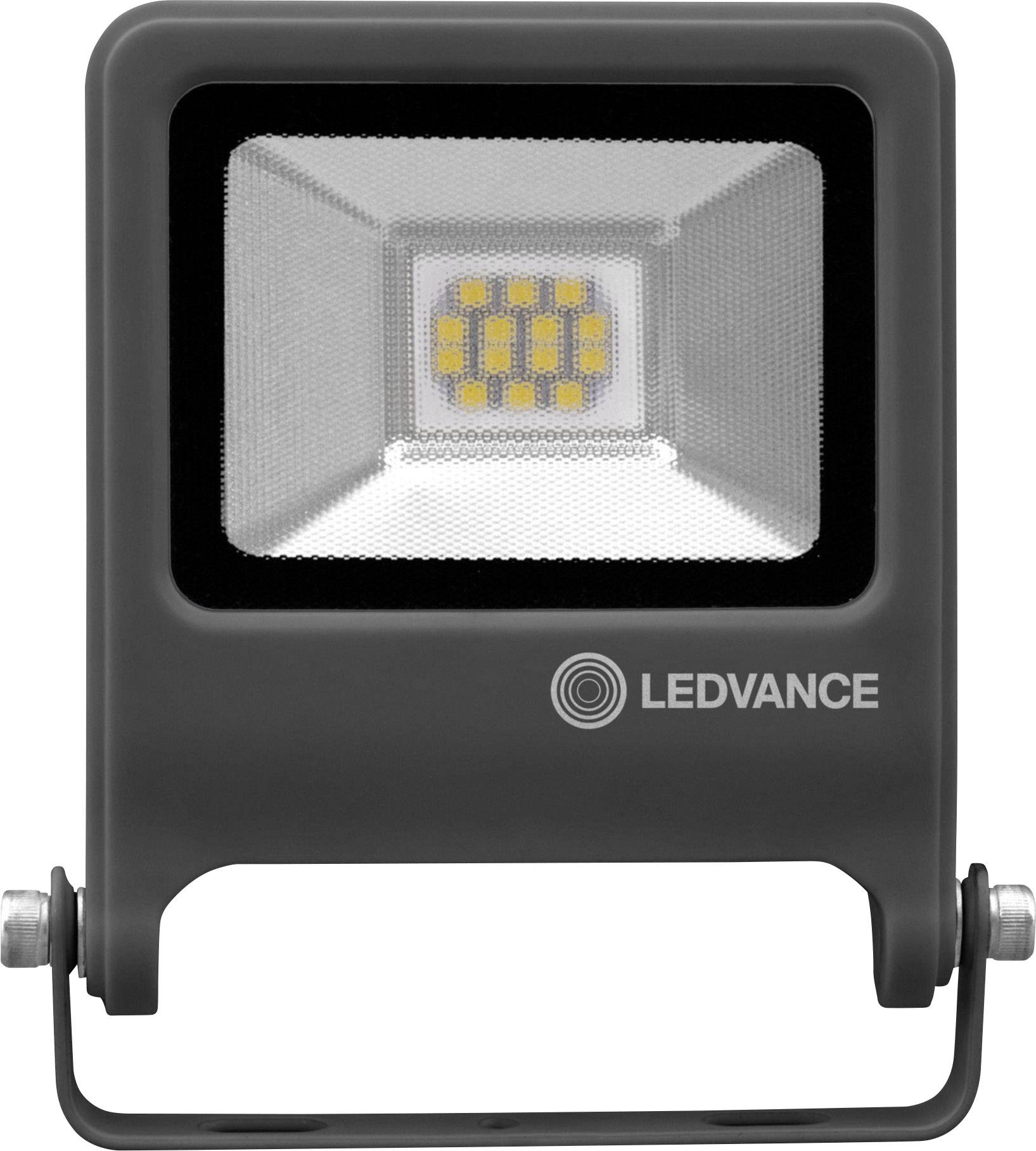 Un projecteur LED à cadre rectangulaire, avec des puces LED jaunes visibles. La marque 'LEDVANCE' est imprimée en bas à droite.
