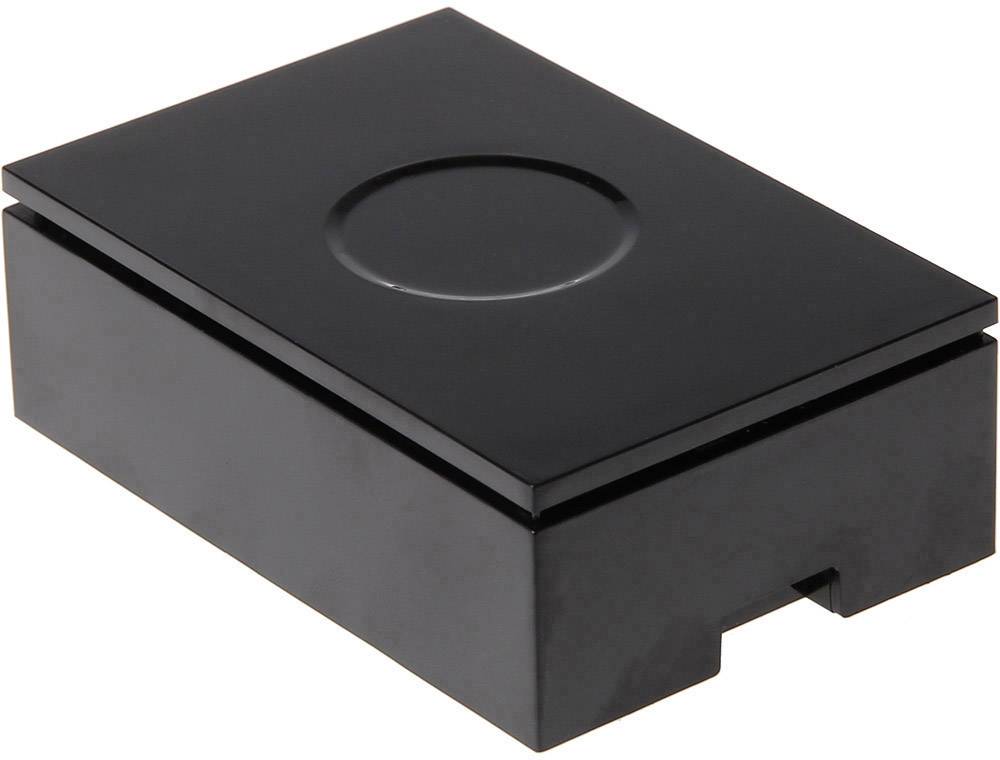 Bloc noir rectangulaire en plastique avec un évidement circulaire sur sa face supérieure.