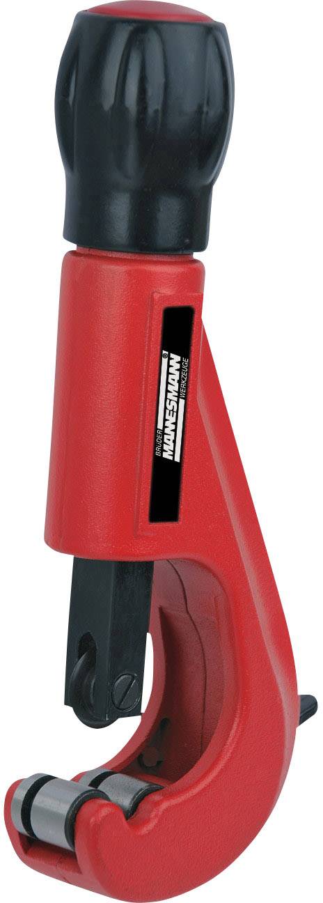 Outil de coupe de tuyaux rouge avec poignée noire, utilisé pour couper des tubes dans les processus sanitaires ou d'installation.