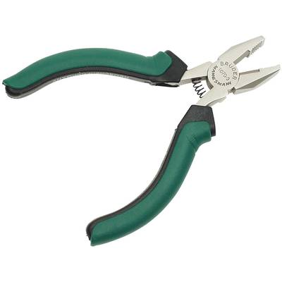 Pince combinée verte avec poignée striée et tête en métal, sur fond blanc.