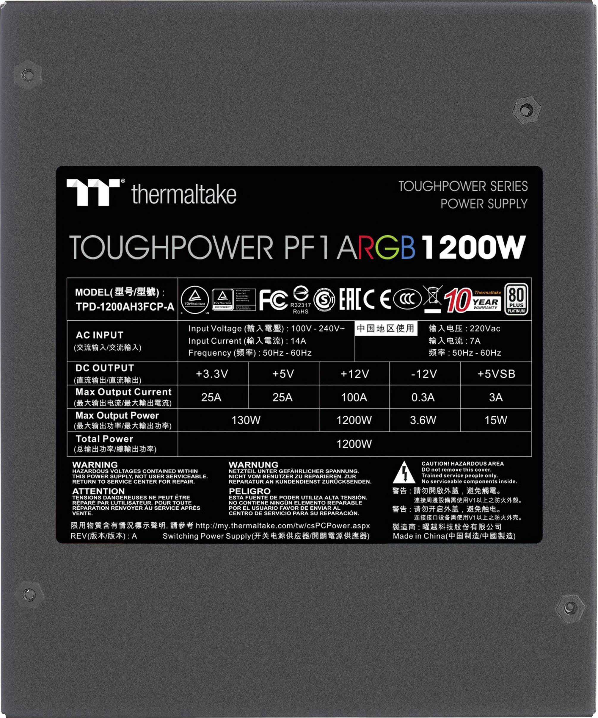 Thermaltake Toughpower PF1 ARGB Alimentation PC 1200 W ATX 80PLUS® Platinum-2