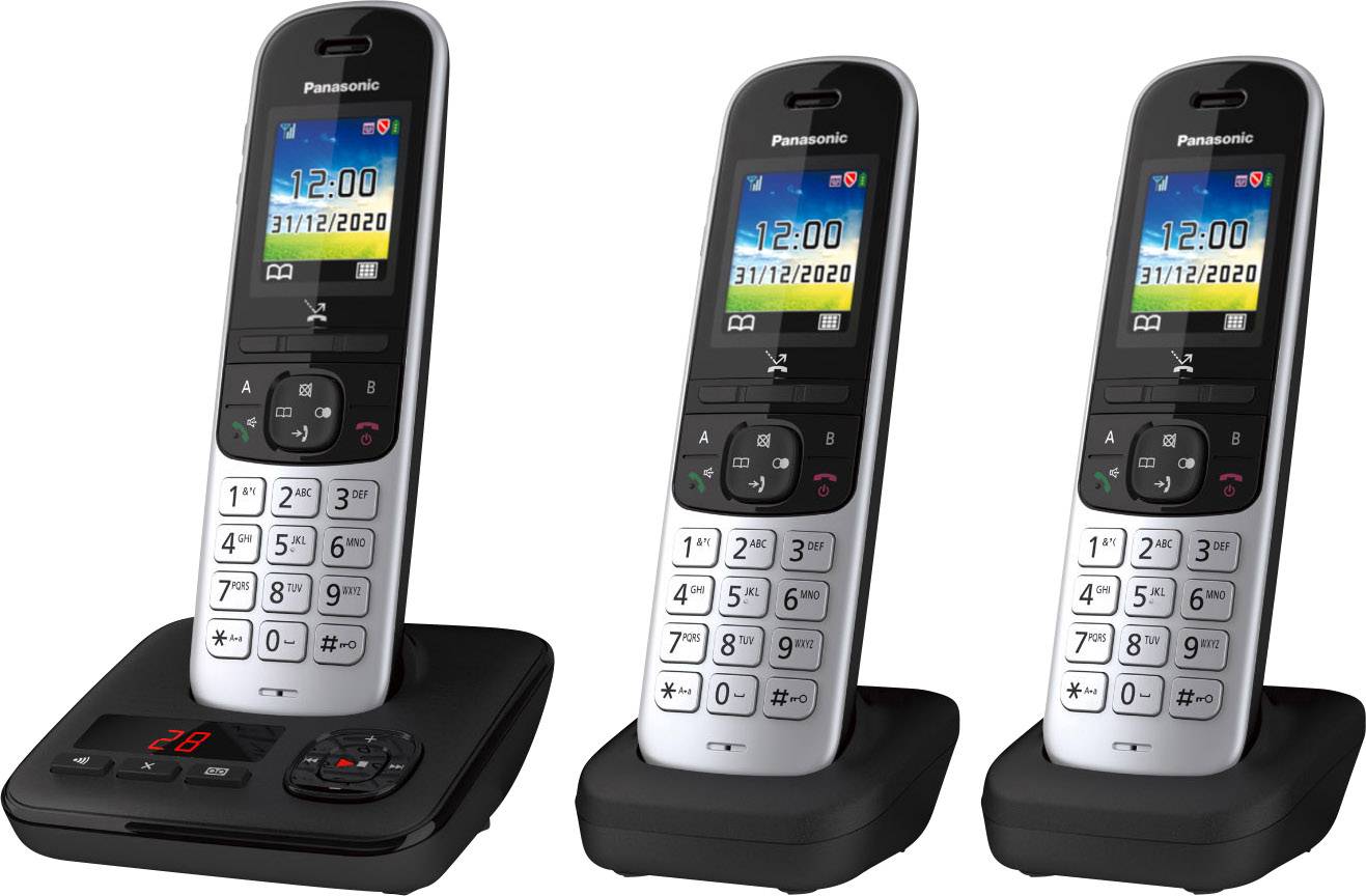 Panasonic KX-TGH723GS DECT Téléphone sans fil babyphone, répondeur téléphonique, fonction mains libres noir, argent