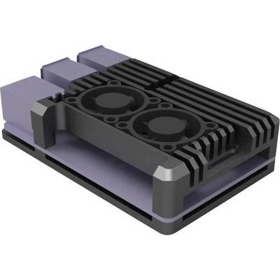 Un dissipateur thermique noir avec une structure à ailettes, monté sur un dispositif électronique, probablement pour l'évacuation de la chaleur.