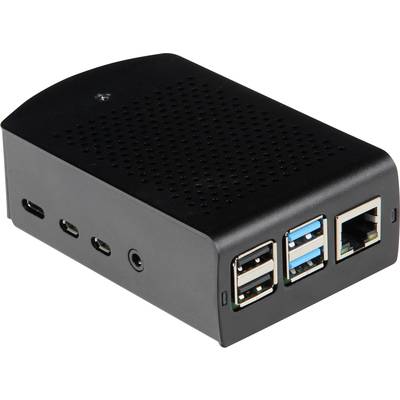 Boîtier noir pour un mini-ordinateur doté de plusieurs ports USB et d'un port Ethernet sur la face avant.