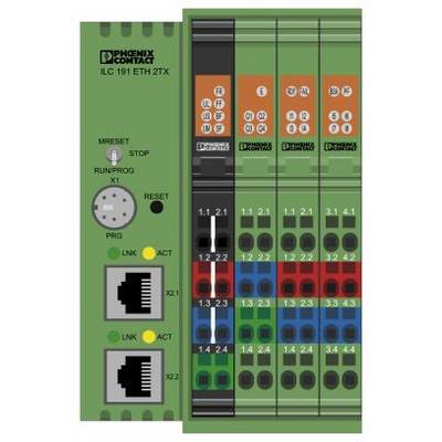 Contrôleur industriel de Phoenix Contact, modèle ILC 191 ETH ZTX, avec ports réseau, voyants lumineux et étiquettes sur la face avant.