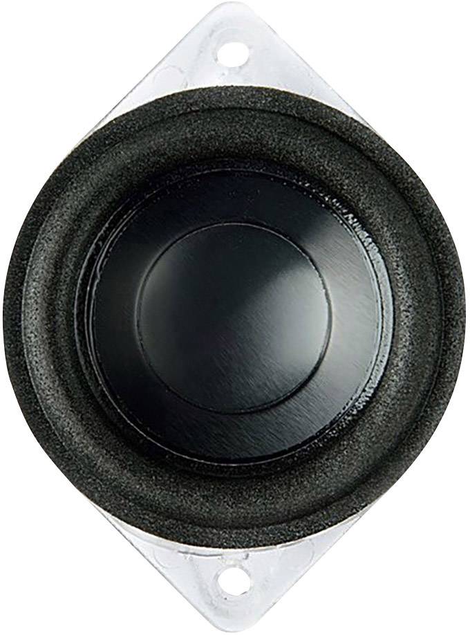 Un haut-parleur noir avec membrane circulaire sur socle métallique. Idéal pour les applications audio dans les appareils électroniques.