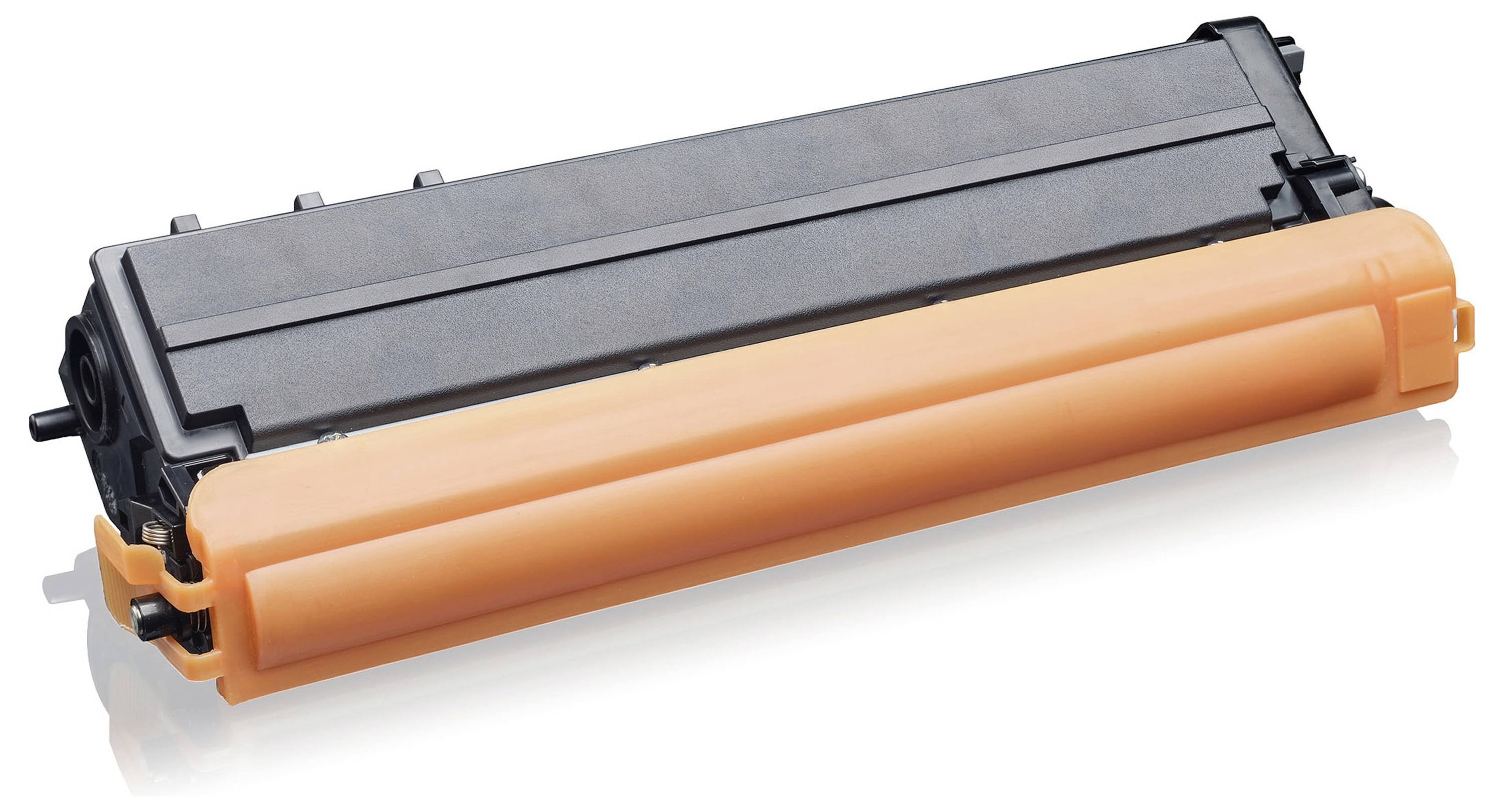 Cartouche de toner pour imprimante noire et orange isolée sur fond blanc.