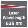 'Longueur d'onde du laser 635 nm' en écriture noire sur un fond gris avec un coin bleu.