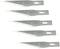 Cinq lames de rechange aux extrémités pointues, disposées uniformément côte à côte, sur un fond blanc.