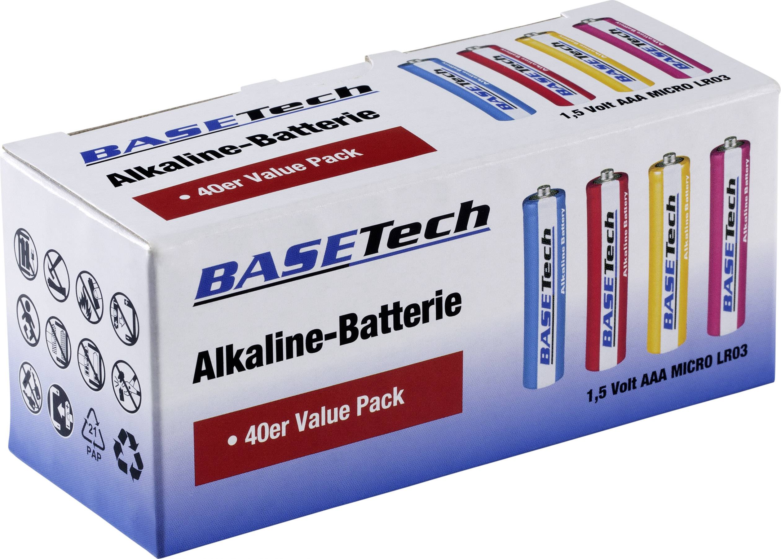 Basetech LR03 Pile LR3 (AAA) alcaline(s) 1300 mAh 1.5 V 40 pc(s)-2