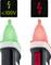 Le testeur de tension vert et rouge indique la tension électrique. Vert : tension inférieure à 100V ; Rouge : tension plus élevée détectée.