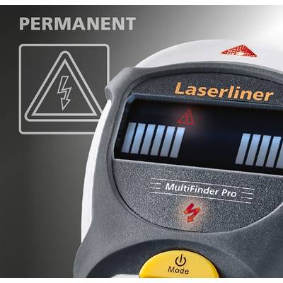Appareil de mesure électronique avec affichage pour détecter la tension électrique. Affiche des avertissements et des symboles relatifs au courant, utilisé pour la sécurité.