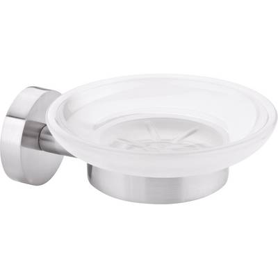 Un porte-savon mural en métal mat et verre transparent, conçu de manière moderne pour l'aménagement de salle de bain.